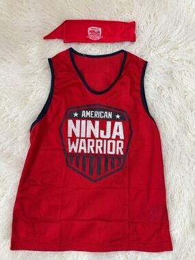 New Kids' Red American Ninja Warrior Jersey Tank Top with Headband